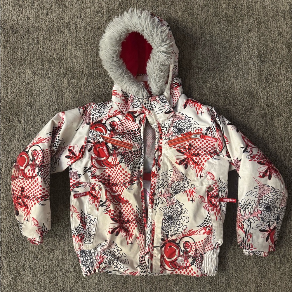 Spyder Red and Black Graphic Ski/Winter Coat w/detachable hood.